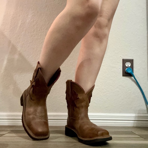 Justin Lathey Nano Composite Square Toe Work Boots Brown Red Women's Size 6 - Picture 11 of 12